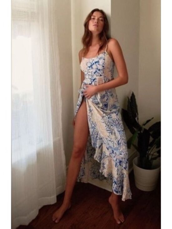 Free People Dresses & Skirts - NWT Free People Blue Cream Floral Print Maxi Slip Dress L | Coastal Cowgirl Boho